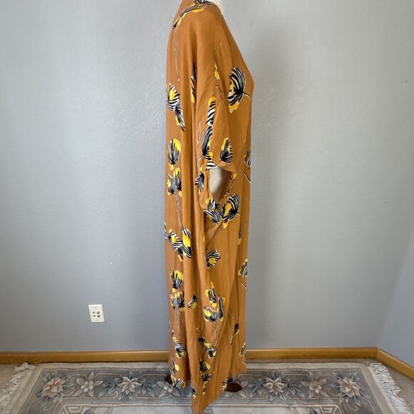 Bel Kazan Anthropologie Lois Print Rust Brown Long Duster Kimono One Size Boho - Picture 5 of 7